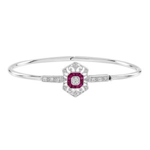 Diamond and Ruby Art Deco Style Openwork Bangle Bracelet