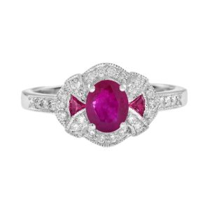 Ruby and Diamond Art Deco Style Floral Ring