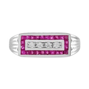 Diamond and French cut Ruby Art Deco Style Band Ring