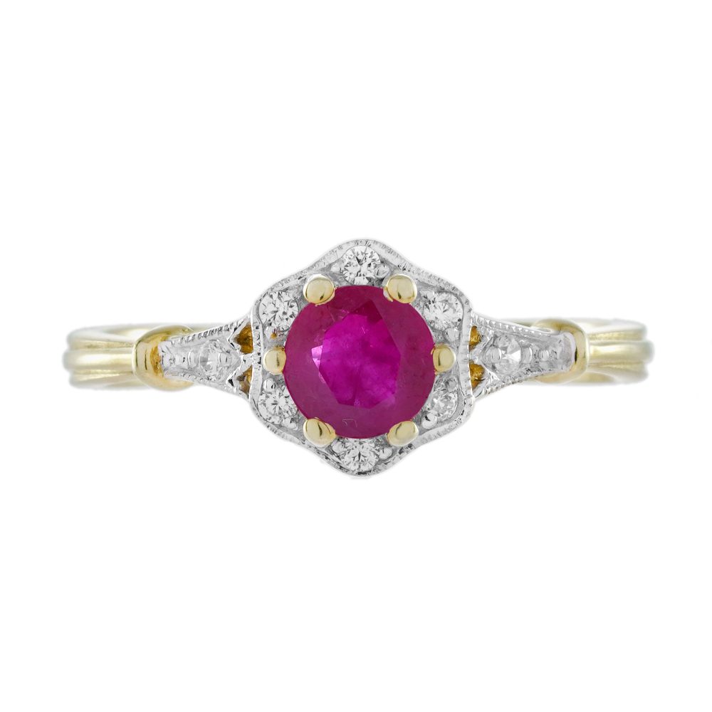 Ruby and Diamond Art Deco Style Floral Ring