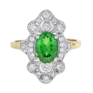Tsavorite and Diamond Art Deco Style Dinner Ring