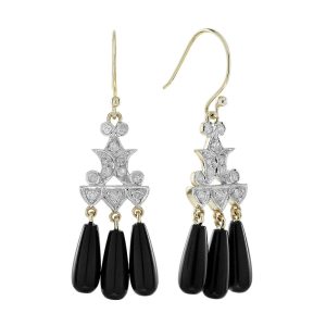 Diamond and Onyx Art Deco Style Dangle Earrings