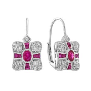 Ruby and Diamond Art Deco Style Drop Earrings