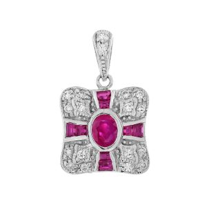 Ruby and Diamond Art Deco Style Pendant