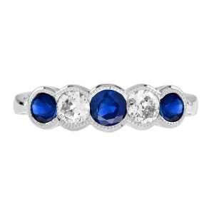 Sapphire and Diamond Art Deco Style Five Stone Ring