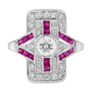 Diamond and Ruby Art Deco Style Dinner Ring