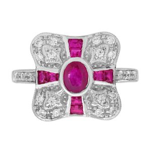 Ruby and Diamond Art Deco Style Engagement Ring