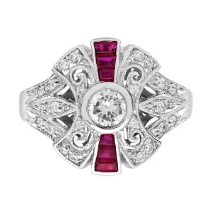 Diamond and Ruby Art Deco Style Engagement Ring