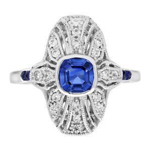 Sapphire and Diamond Art Deco Style Plaque Ring