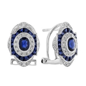 Sapphire Diamond Art Deco Style Omaga Earrings