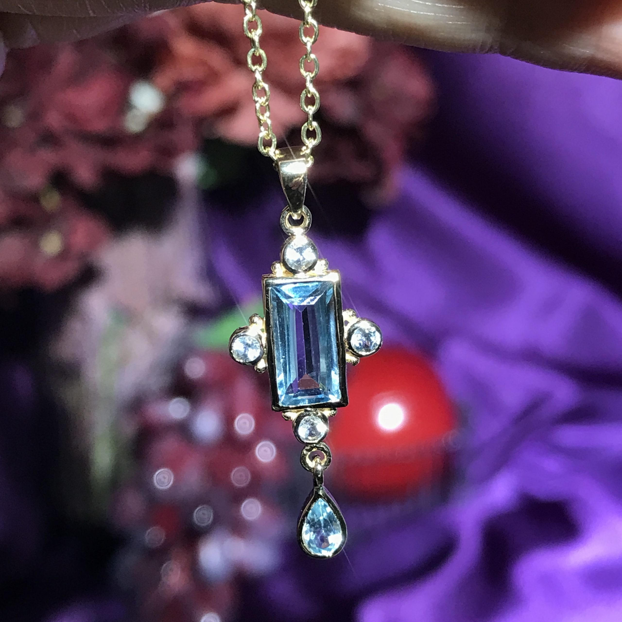 Blue Topaz Art Deco Style Pendant