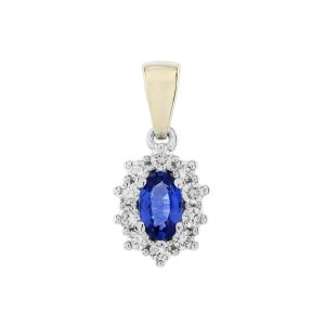 Ceylon Sapphire and Diamond Classic Style Halo Pendant