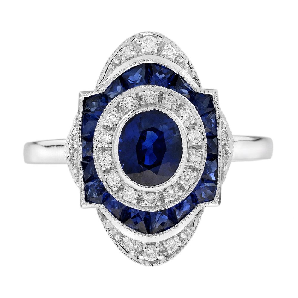 Sapphire Diamond Art Deco Style Engagement Ring