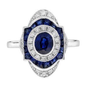 Sapphire Diamond Art Deco Style Engagement Ring