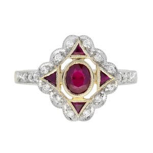 Ruby and Diamond Art Deco Style Engagement Ring