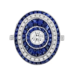Diamond Sapphire Art Deco Style Cocktail Ring