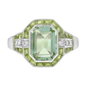 Green Amethyst Peridot Diamond Art Deco Style Ring