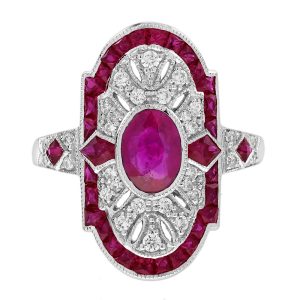Ruby Diamond Art Deco Style Dinner Ring