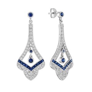 Sapphire Diamond Art Deco Style Drop Earrings