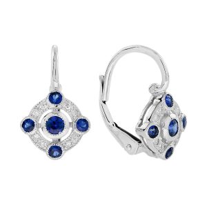 Sapphire Diamond Art Deco Style Omaga Drop Earrings