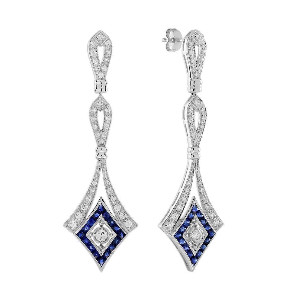 Diamond Sapphire Art Deco Style Openwork Drop Earrings