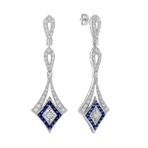 Diamond Sapphire Art Deco Style Openwork Drop Earrings