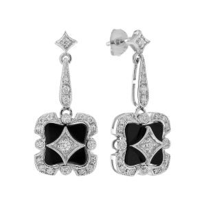 Diamond Onyx Art Deco Style Drop Earrings