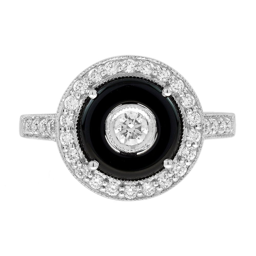 Diamond Onyx Art Deco Style Target Ring