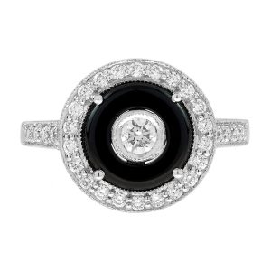 Diamond Onyx Art Deco Style Target Ring