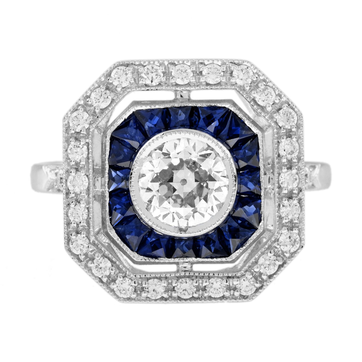 Diamond Sapphire Art Deco Style Engagement Ring