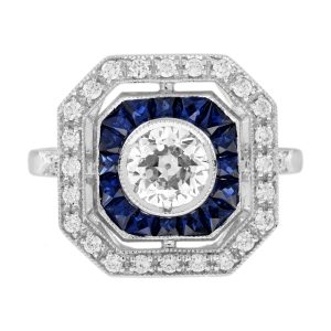 Diamond Sapphire Art Deco Style Engagement Ring