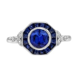 Ceylon Sapphire Diamond Art Deco Style Engagement Ring