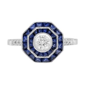 Diamond and Sapphire Art Deco Style Target Engagement Ring