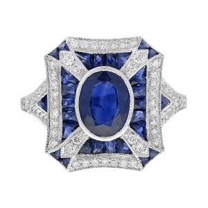 Sapphire Diamond Art Deco Style Engagement Ring