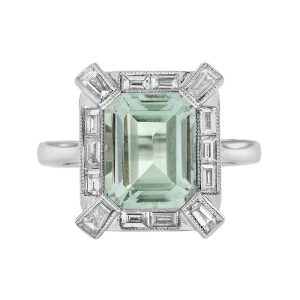 Green Amethyst Diamond Art Deco Style Engagement Ring