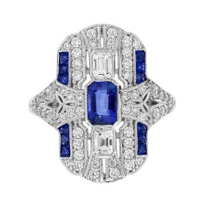 Ceylon Sapphire Diamond Art Deco Style Dinner Ring