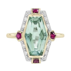 Green Amethyst Ruby Diamond Art Deco Style Cocktail Ring