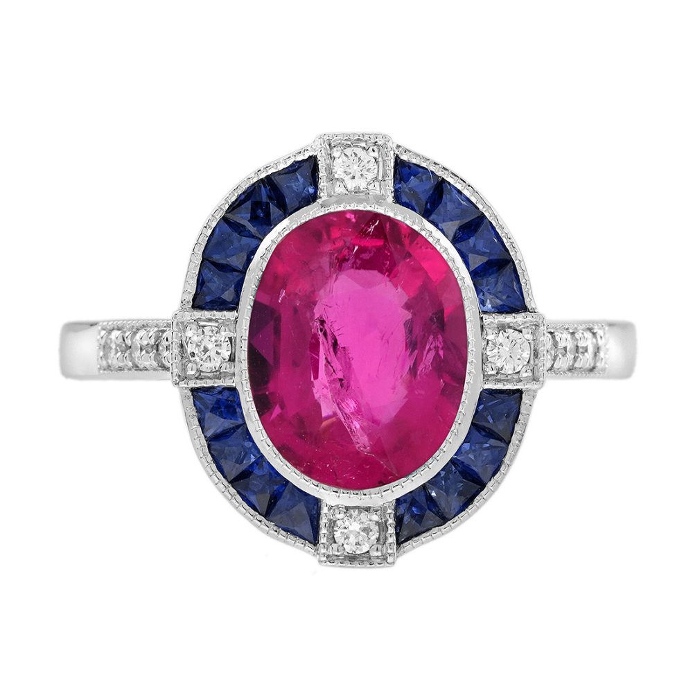Pink Tourmaline Sapphire Diamond Art Deco Style Target Engagement Ring