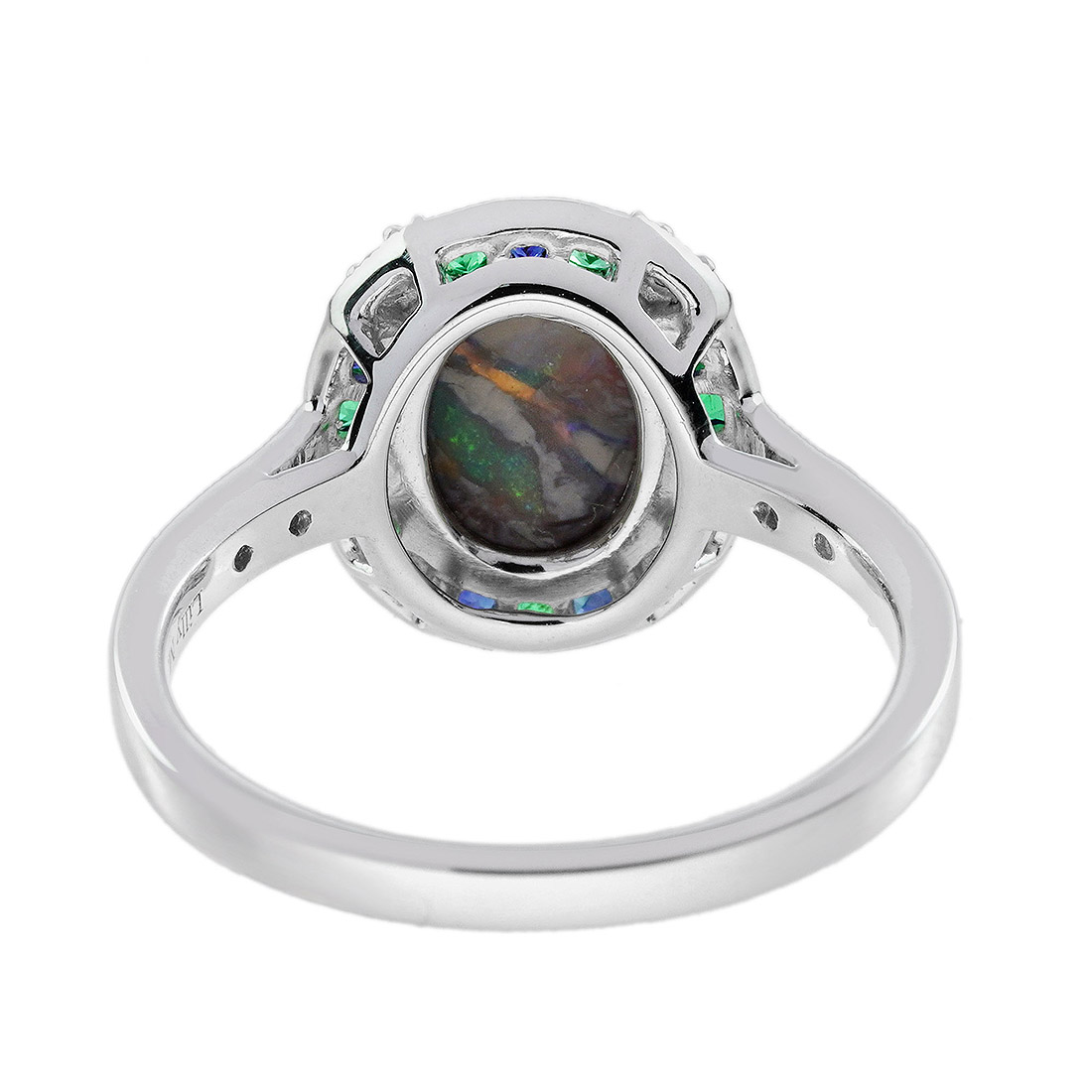 Black Opal Emerald Sapphire Diamond Art Deco Style Target Engagement Ring