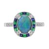 Black Opal Emerald Sapphire Diamond Art Deco Style Target Engagement Ring