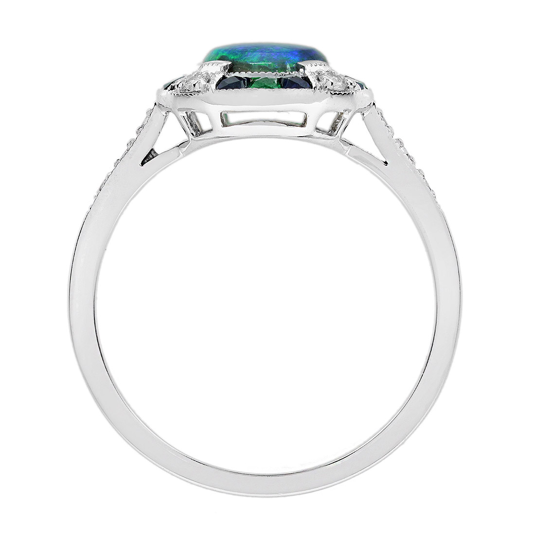 Black Opal Emerald Sapphire Diamond Art Deco Style Target Engagement Ring