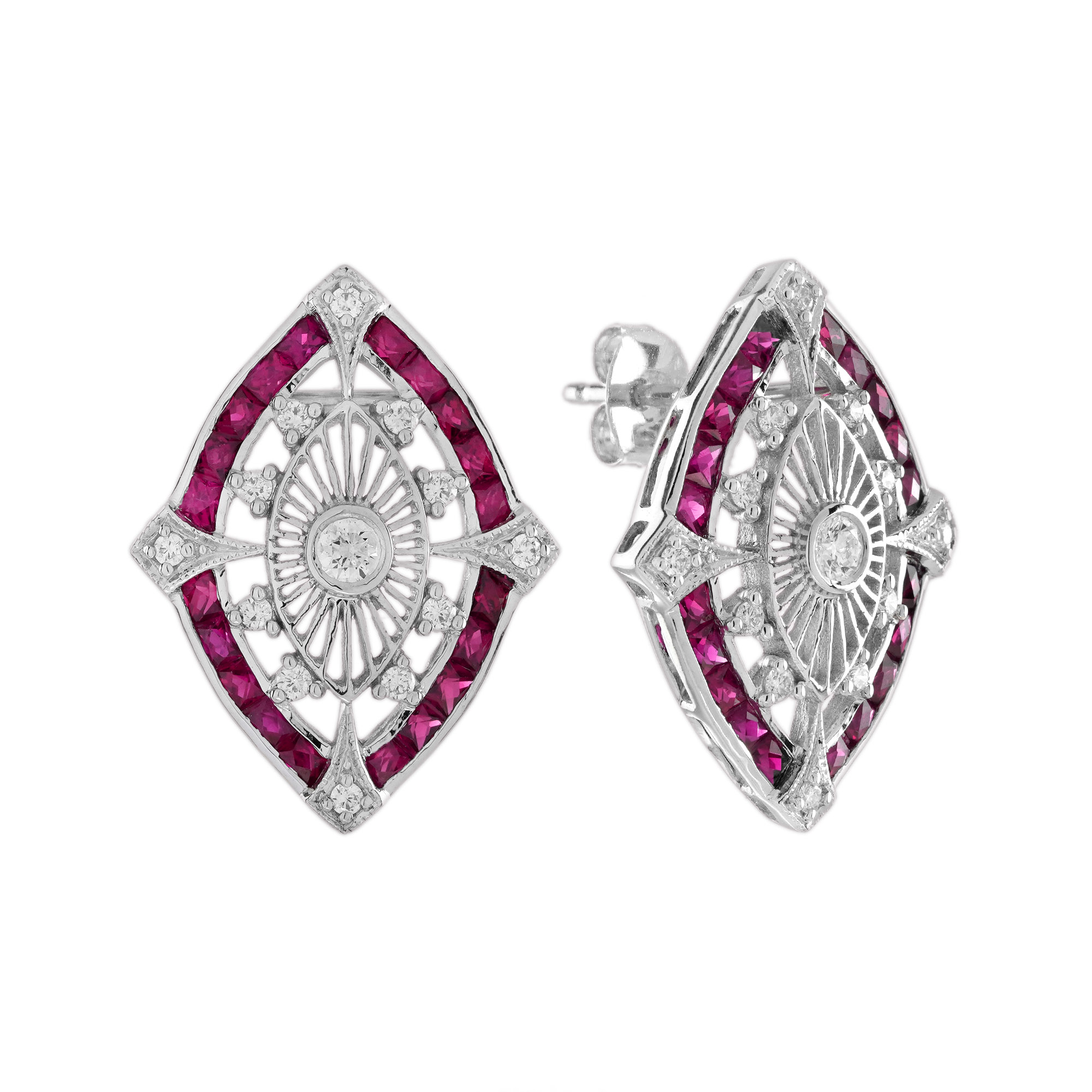Diamond Ruby Art Deco Stud Earrings | Lilly M. JEWELERS Art Deco Stud Earrings
