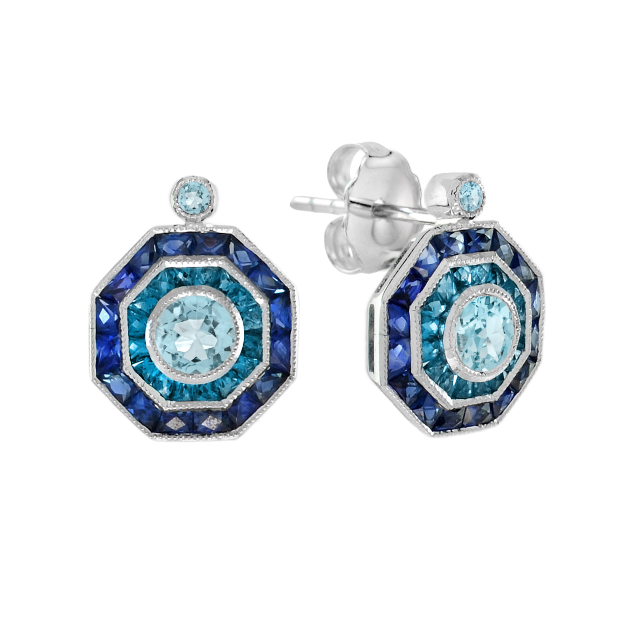 Aquamarine Art Deco Stud Earrings | Lilly M. JEWELERS Aquamarine Art Deco Stud Earrings