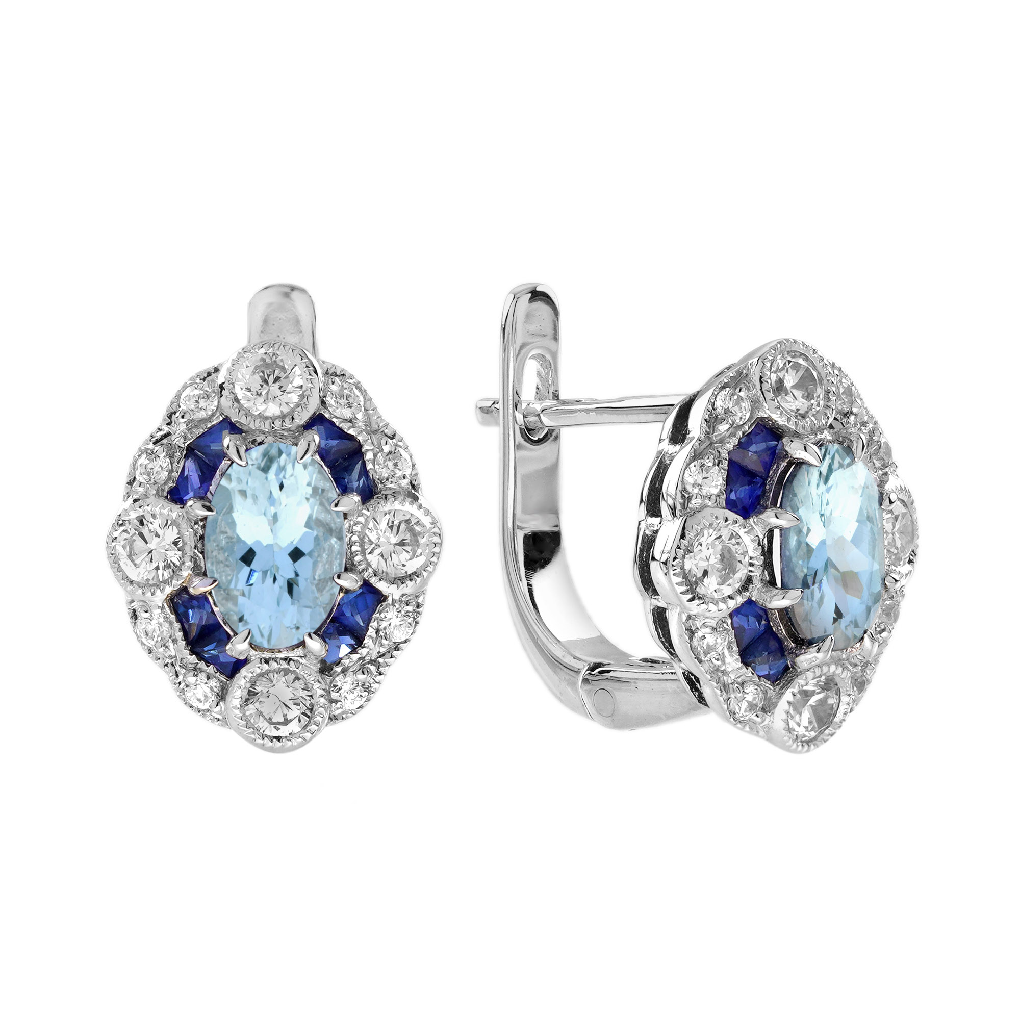 Aquamarine Lever Back Earrings Art Deco | Lilly M. JEWELERS Aquamarine Lever Back
