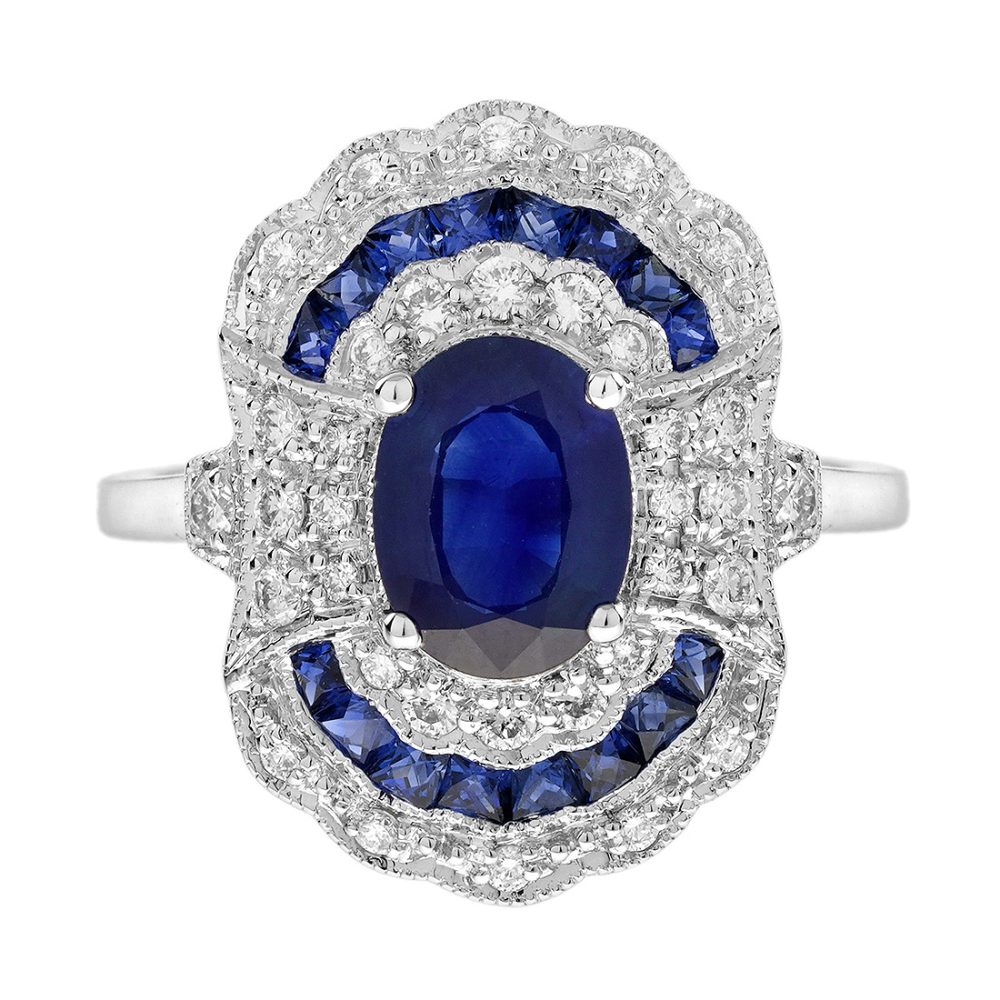 Sapphire Art Deco Statement Ring