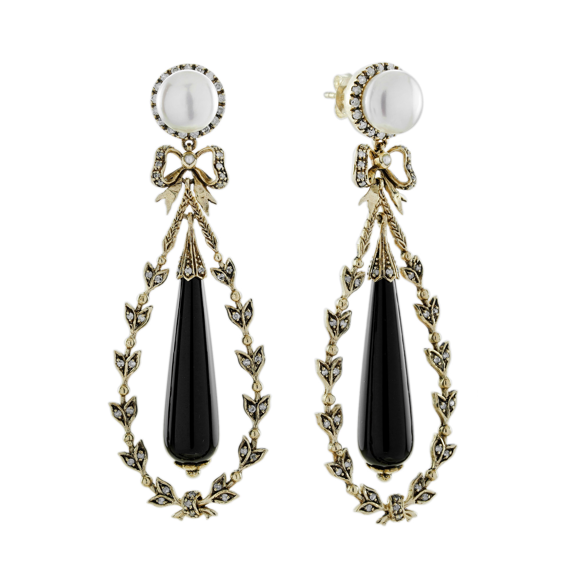Onyx Dangle Earrings With Pearl | Lilly M. JEWELERS Onyx Dangle Earrings