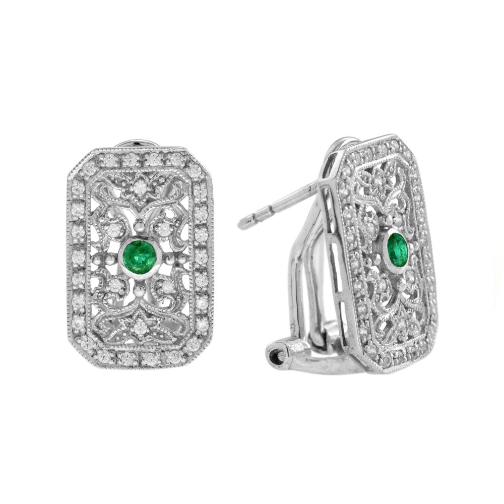 Emerald Omega Back Earrings