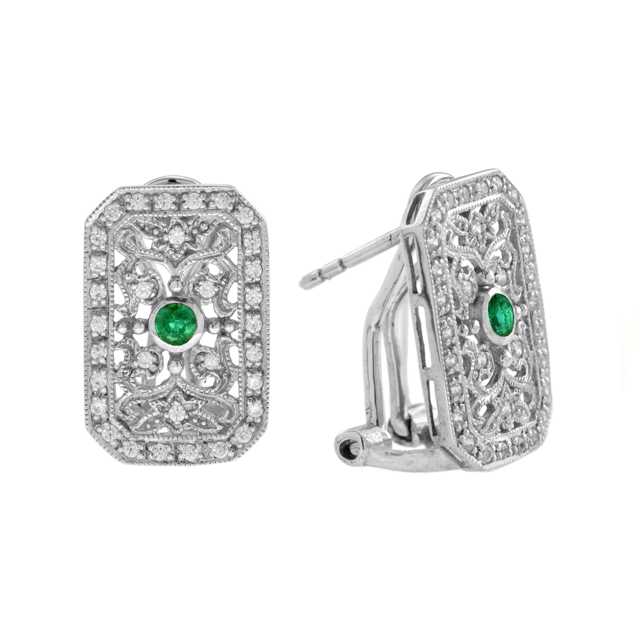 Emerald Omega Back Earrings | Lilly M. JEWELERS Emerald Omega Back Earrings