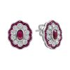 Ruby Floral Stud Earrings With Diamond | Lilly M. JEWELERS Ruby Floral Stud Earrings