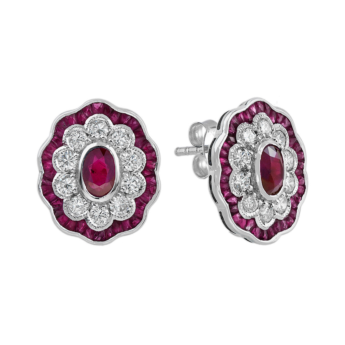 Ruby Floral Stud Earrings With Diamond | Lilly M. JEWELERS Ruby Floral Stud Earrings